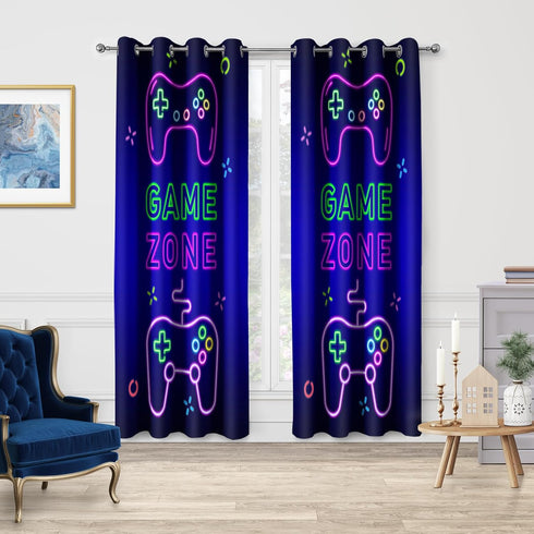 Jekeno Gaming Gamepad Gamer Blackout Curtains, Video Games Controller Neon Sign Pattern Decor, 2 Panels Set, 42x63 Inch