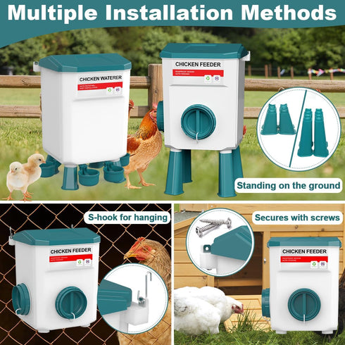 Set, 1.9 Gallon/17.7 Chicken Feeder and Waterer Pounds, Automatic Chicken Feeders and Chicken Waterer, Detachable