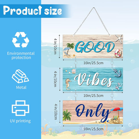 Hotop Beach Sign Decor, Hanging Sea Decorations with Starfish and Seahorse Wall Plaque for Elegant Beach Decoration