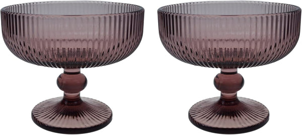 Vintage Strips Embossed Glass Footed Dessert Bowl, 9 oz Dark Purple Ice Cream Bowl, Set of 2 for Home Party