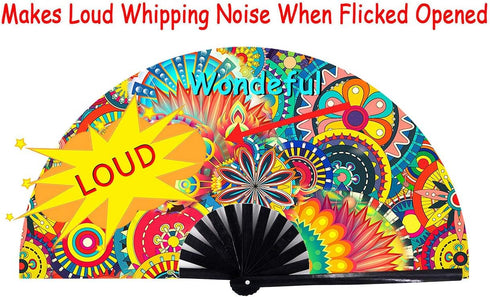 Amajiji Large Folding Hand Rave Fan, Popping Fan for Line Dancing, Party, Decoration, Festival (Dream Flower)