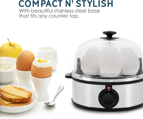 Elite Gourmet EGC648 Electric Poacher, 7 Egg Boiler Cooker with Auto Shut-Off, Stainless Steel, BPA Free