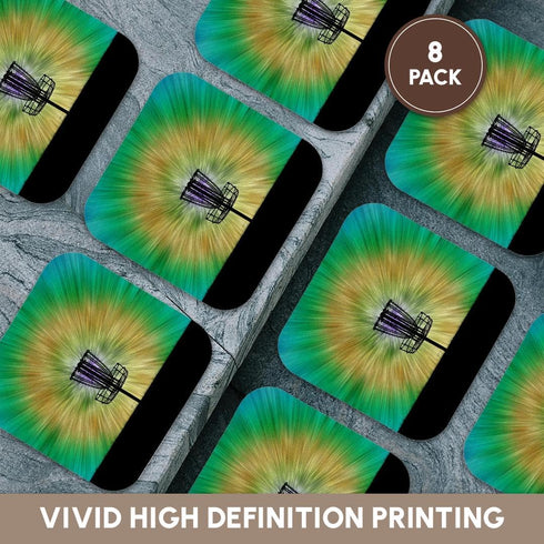 3dRose cst_173456_2 Tie Dye Disc Golf Basket - Colorful Tie Dye Basket Design, Soft Coasters, Set of 8