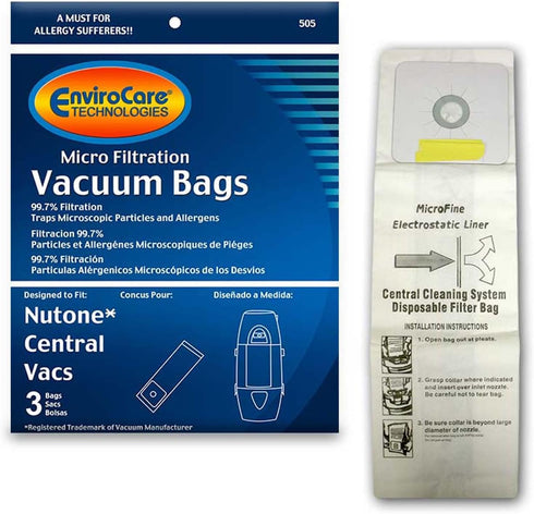 EnviroCare 3 Pack Nutone Microfiltration Central Vacuum Cleaner Bags