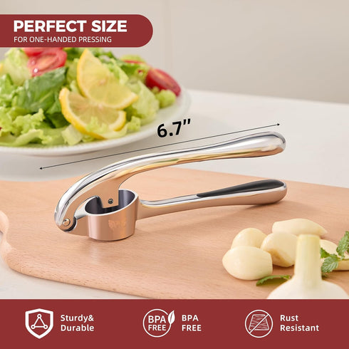Set SAFI Garlic Press - Premium Zinc Alloy Garlic Mincer Efficient Garlic Crusher & Presser Heavy-Duty Rust-Proof