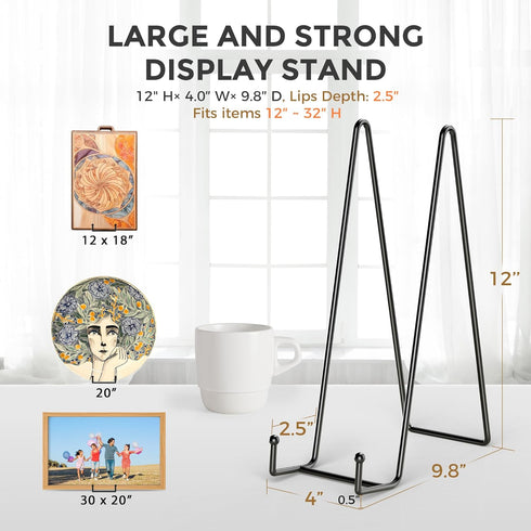 TR-LIFE 12 Inch Plate Stands for Large Heavy Duty Display, Metal Picture Frame Holder + Table Top Easels