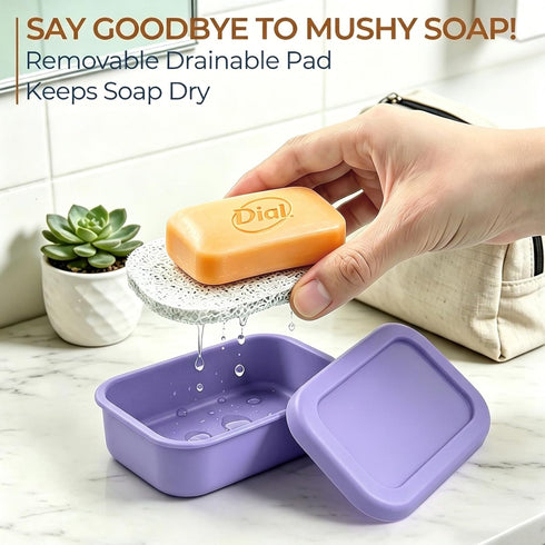2 Sets, 1 Pack, AIMAIAIMAI Enhanced Leak Proof Travel Soap Case with Draining Pad, Silicone Shampoo Bar Travel Case
