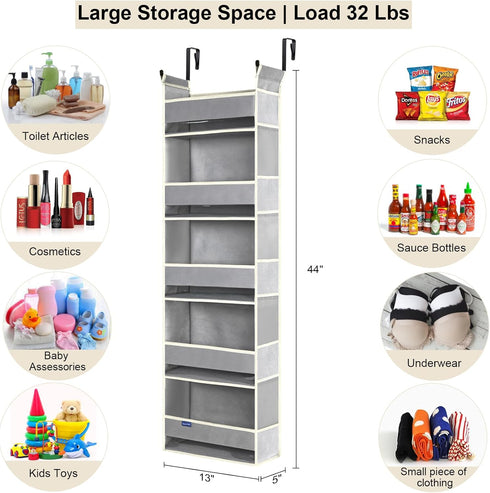 Over The Door Hanging Organizer, 5-Shelves and 10 Side Pockets for Bathroom and Bedroom Storage