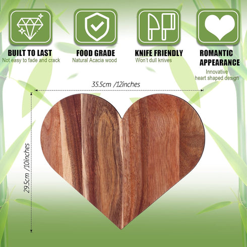 Heart Shaped Cutting Board, 12 x 10 x 0.6 Inch Acacia Wood Bread Board Cheese Serving Platter Serving Charcuterie Board for Meat Cheese and Vegetables Valentine's Day Xmas Gifts (Classic Style)