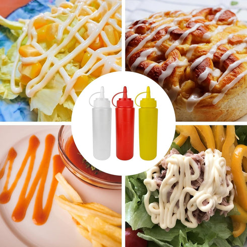 ICSTM 3 Nozzle Caps,250Ml/8.5Oz (250ML/8OZ) Pcs Plastic Squeeze Sauce Bottles with Reusable Squeeze Condiment Bottles