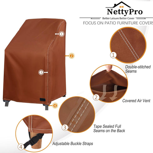 2 Pack 4-6 28 35 45 inch, NettyPro Stackable Chair Covers Waterproof Outdoor Stack Chairs Cover Patio Furniture