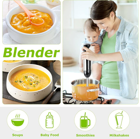 Bonsenkitchen Immersion Blender, 20 Variable Speeds & Turbo, 4-In-1 Stainless Steel Handheld Mixer with Accessories