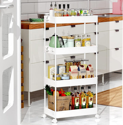 SPACEKEEPER 4-Tier Mobile Shelving Unit, Bathroom Rolling Cart Utility Storage Organizer Shelf for Kitchen, Living