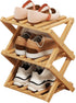 3 Tier Natural Bamboo Shoe Rack,Foldable Space Saving Shoe Storage Organizer,Easy Assembly