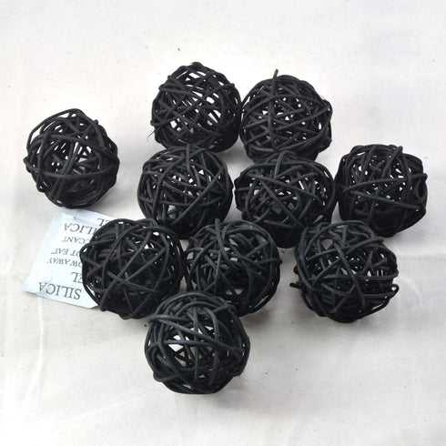 Wicker Rattan Decorative Balls - Table Wedding Party Christmas Season Home Decoration, Black, Diameter 2.4 Inch