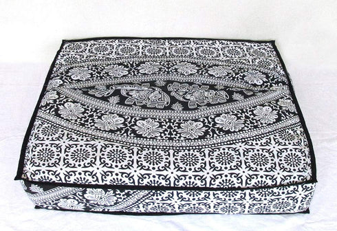 24 Black White Elephant Flower Mandala Mandala Barmeri Large Floor Pillow Cover Cushion Meditation Seating Ottoman