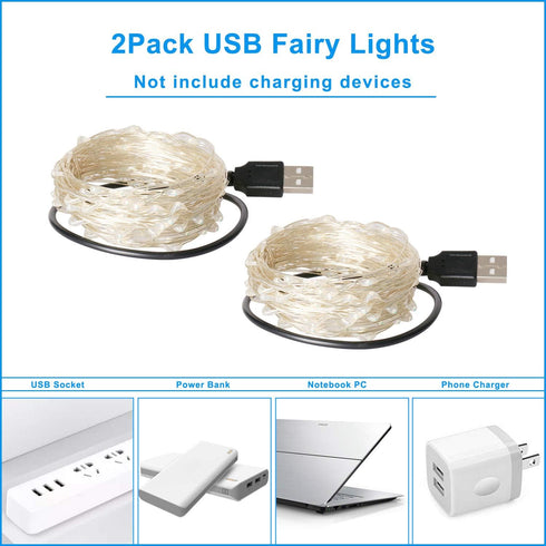 Blingstar USB Powered Fairy Lights, 2 Pack 33Ft 100 LED Mini String Lights for Decoration