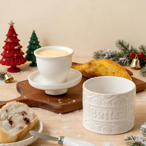 COPORISO Countertop, 6.7 OZ, Ceramic Butter Crock with Lid, French Butter Dish with Water Line for Butter Keeper