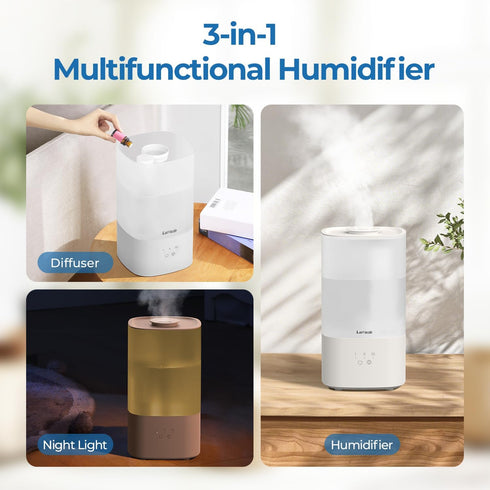 LasVacde 2.5L 30H 28dB Humidifiers for Bedroom, Top Fill Cool Mist Humidifiers for Large Room, Easy to Fill & Clean