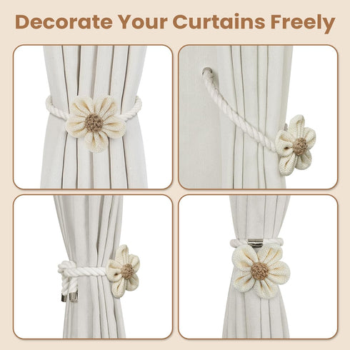 2 Pack KLOGTSIND Magnetic Curtain Tiebacks, Flower Curtain Holdbacks for Draperies, Elegant Curtain Tie Backs for Boho