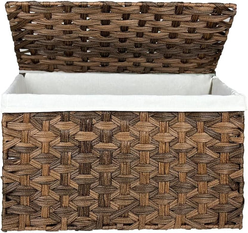 Storage Basket with Lid, 17.2 Gallon Wicker Storage Trunk with Handles, Handwoven Basket for Living Room