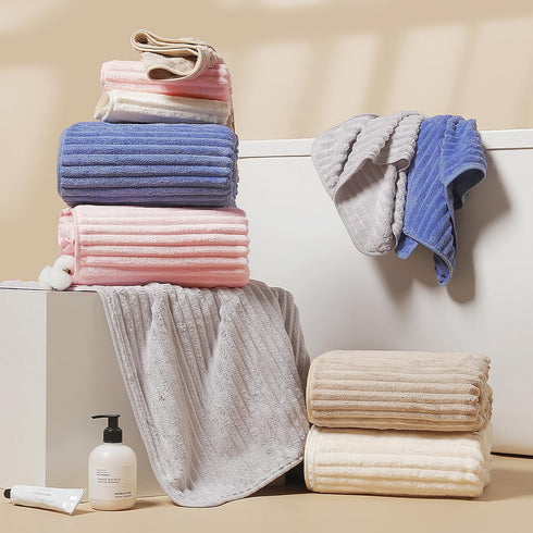 ysowyne 10 Set PCS Rainbow Coral Fleece Towels - Super Absorbent,Extra Large Size, Cost-Effective(Milk White, Deep