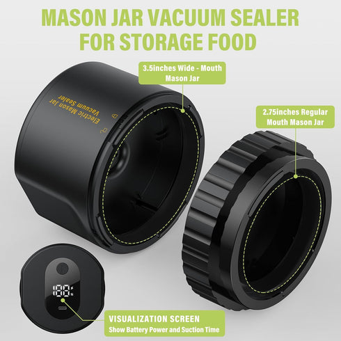 Electric Vacuum Sealer for Mason Jar - Jelife Vacuum Sealing Machine Kit for Wide Mouth & Regular Mouth Canning Jars with 10 Lids, 2000mAh Vacuum Sealer Food Saver Storage, Black by Jelife