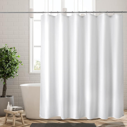 Titanker Washable Fabric Shower Curtain Liner, 72 x 65 Inches, White, Waterproof, Soft, Lightweight with 2 Magnets