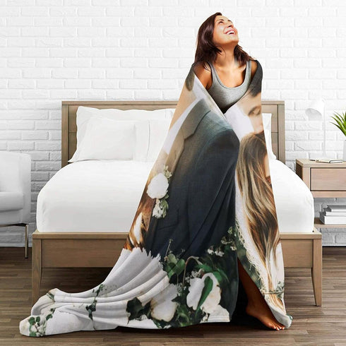 QETXVI 50"x 60" Custom Blanket with Photos Text Customized Blanket Personalized Flannel Throw Blankets for Adult Kid