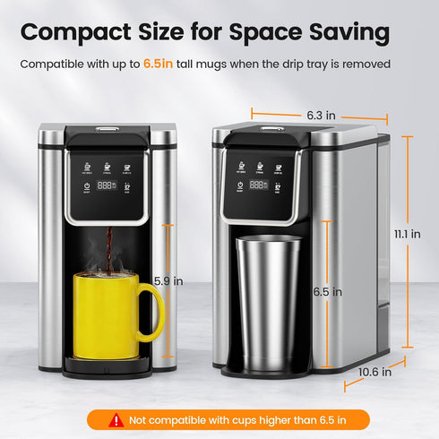 6 14oz 50oz 6.5 Inch Horavie Single Serve Coffee Maker for K-Cup Pod and Grounds, Hot and Iced Coffee Maker, Strong