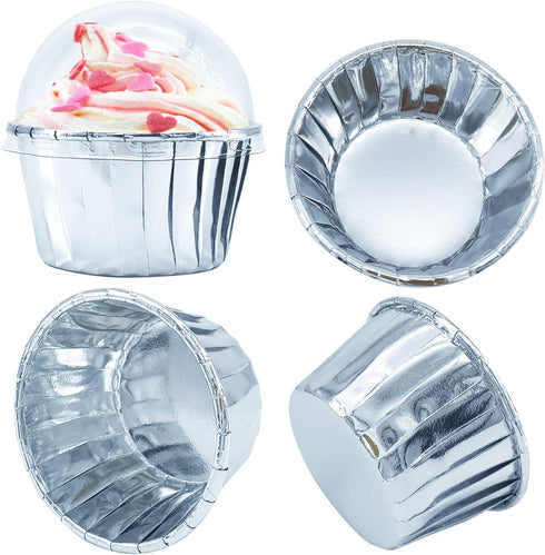 Foil Cupcake Liners with Lids 100Pack, 3.5Oz Mini Muffin Liners, Disposable Baking Tins for Individual Bakery