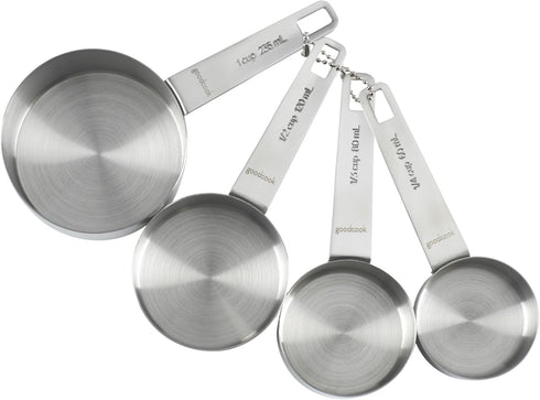 GoodCook Gourmet Measuring Cup Set, Stainless Steel 4-pc., 1/4, 1/3, 1/2, 1 Cup with etched measurements
