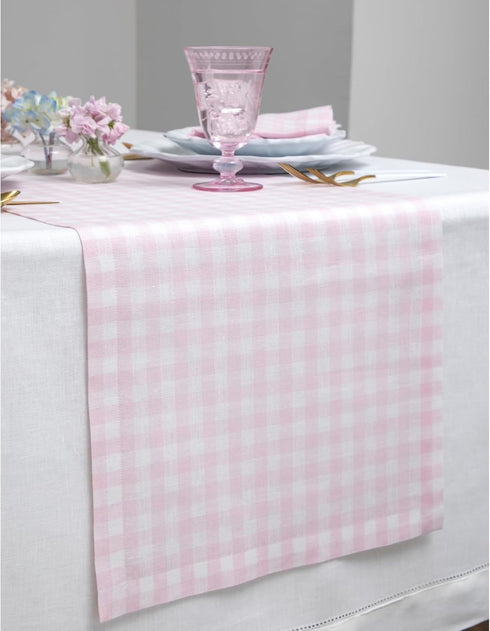60 Inches 100% 14 60 Inch Summer Solino Home Linen Gingham Table Runner - Pure Linen Marshmellow Pink Checkered Table