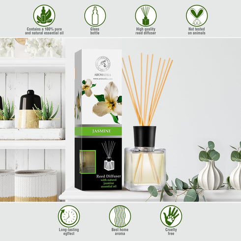 Jasmine Reed Diffuser with Natural Essential Jasmine Oil - 6.8 Fl Oz, Long Lasting Fragrance Gift Set
