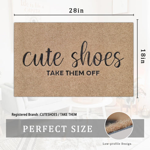 Welcome Mat for Front Door, Cute Shoes Take Them Off Indoor Doormat with Rubber Backing, Non-Slip and Easy to Clean