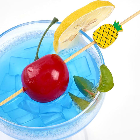 PuTwo Cocktail Picks - Handmade Bamboo Toothpicks, 100pcs, 4.7" in Yellow Pineapples
