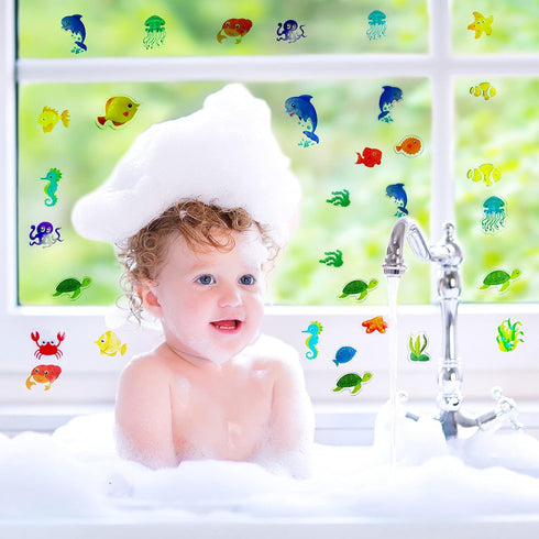 20 Pieces Sea Animals Gel Clings Decals for Toddlers, Kids, Adults - Removable Ocean Window Stickers for Home,