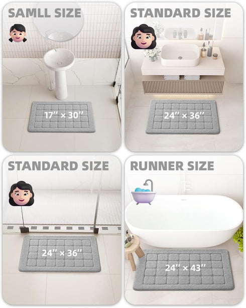 Color&Geometry Gray Bathroom Rugs, Non Slip Washable 17"x30" Luxury Absorbent Bath Mats for Bathroom