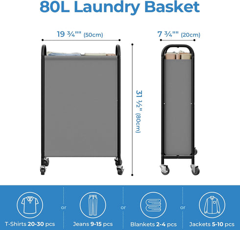 80L GRANNY SAYS Slim Laundry Hamper with Silent Brake Wheels, Sturdy Metal Frame & Handle, Rolling Laundry Basket