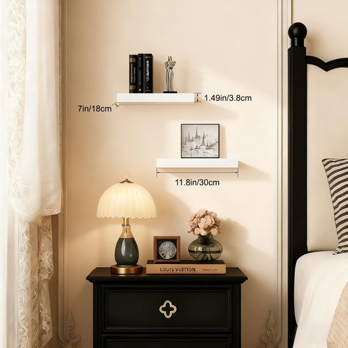 12x7x1.5 Set 2 Floating Shelves for Wall White Shelves Bathroom, Bedroom and Living Room, Wall Shelves & Book Shelf