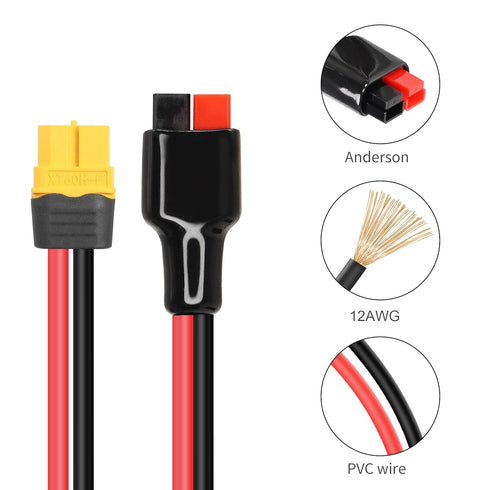 YACSEJAO 12AWG XT60 to Solar Panel Connector 1M XT60 Female to 45A Connector Extension Cable for Outdoor Power Bank