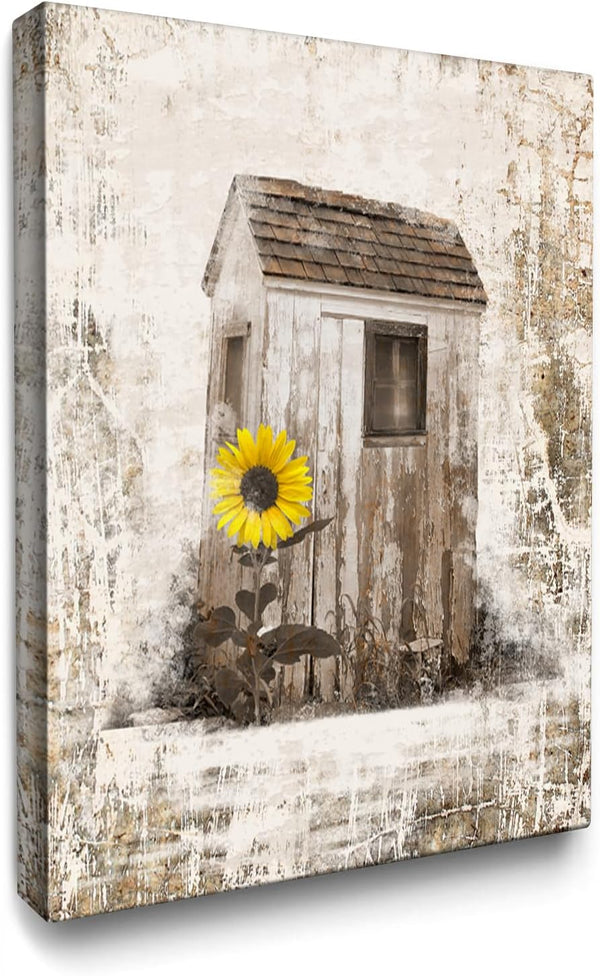 Luslya Rustic Outhouse Canvas Wall Art, Farmhouse Barn Abstract Painting for Living Room Bedroom Decor