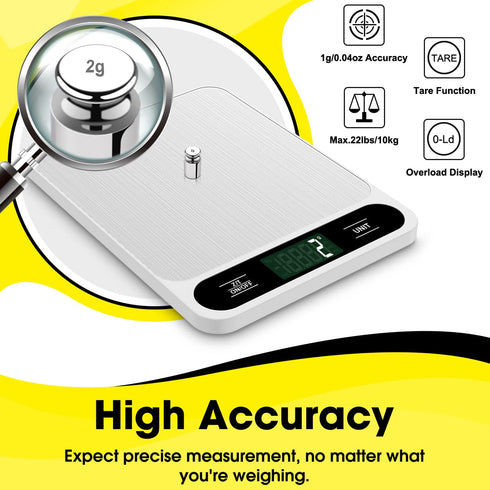 Food Scale White, 22lb/10kg Digital Kitchen Scale for Baking, Cooking, Weight Loss