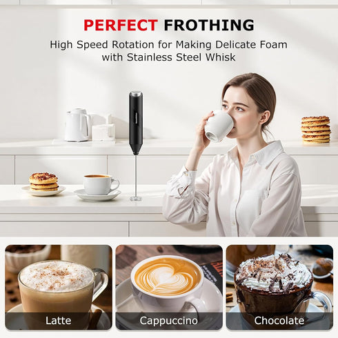 Bonsenkitchen Electric Milk Frother Handheld, Portable Whisk Milk Foam Maker, Battery Operated Drink Hand Mixer