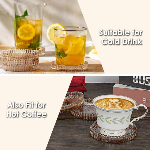 OGANAZI Set 5- Modern Clear Coaster of Glass Coasters for Drinks Crystal Coasters Round Cup Coasters Coffee Table Decor