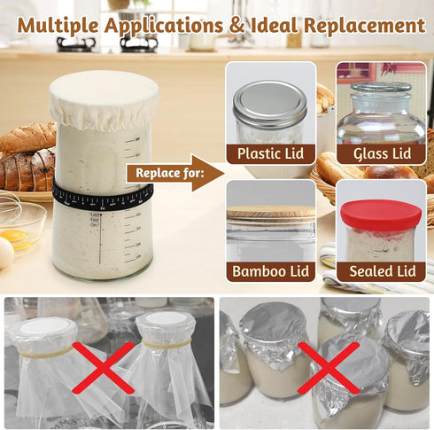 5pcs 1 3-4 Inch Sourdough Jar Cover, Reusable Covers for Sourdough Starter Container & Elastic Band, Cotton Sourdough