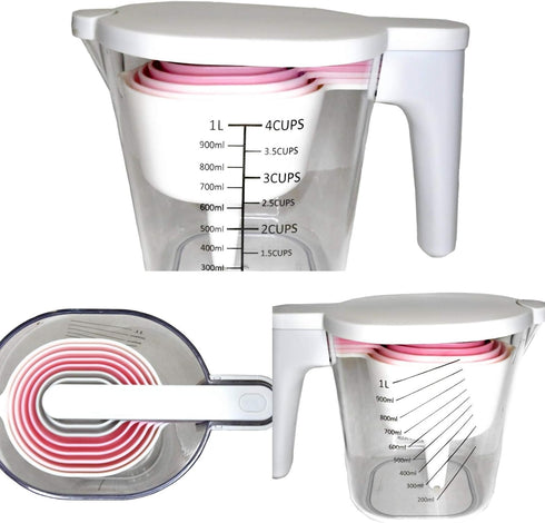 GK509W 10 pcs Nesting Stackable Measuring Cup and Spoons Set - Includes One Scraper and One Funnel, BPA Free,