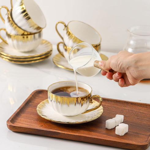 7 oz Set, Set 6, LETAOTAO Cappuccino Cups with Saucers, Porcelain Double Espresso Cups Ceramic Turkish Coffee Cups