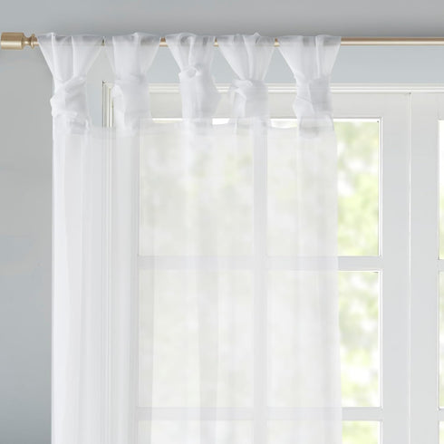Madison Park Ceres DIY Twisted Tab Sheer Curtain - Pair Panels, Lightweight Window Treatment, 50 in x 95 in, White