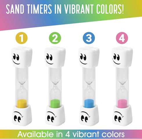 2 -Set 4 TeaherFav Minute Toothbrush Sand Timer for Kids of Small Blue, Pink, Yellow and Green Smiley Hour Glass